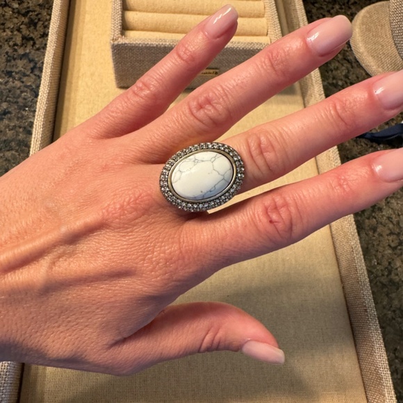 Howlite + Pave Oval Ring - Picture 4 of 5